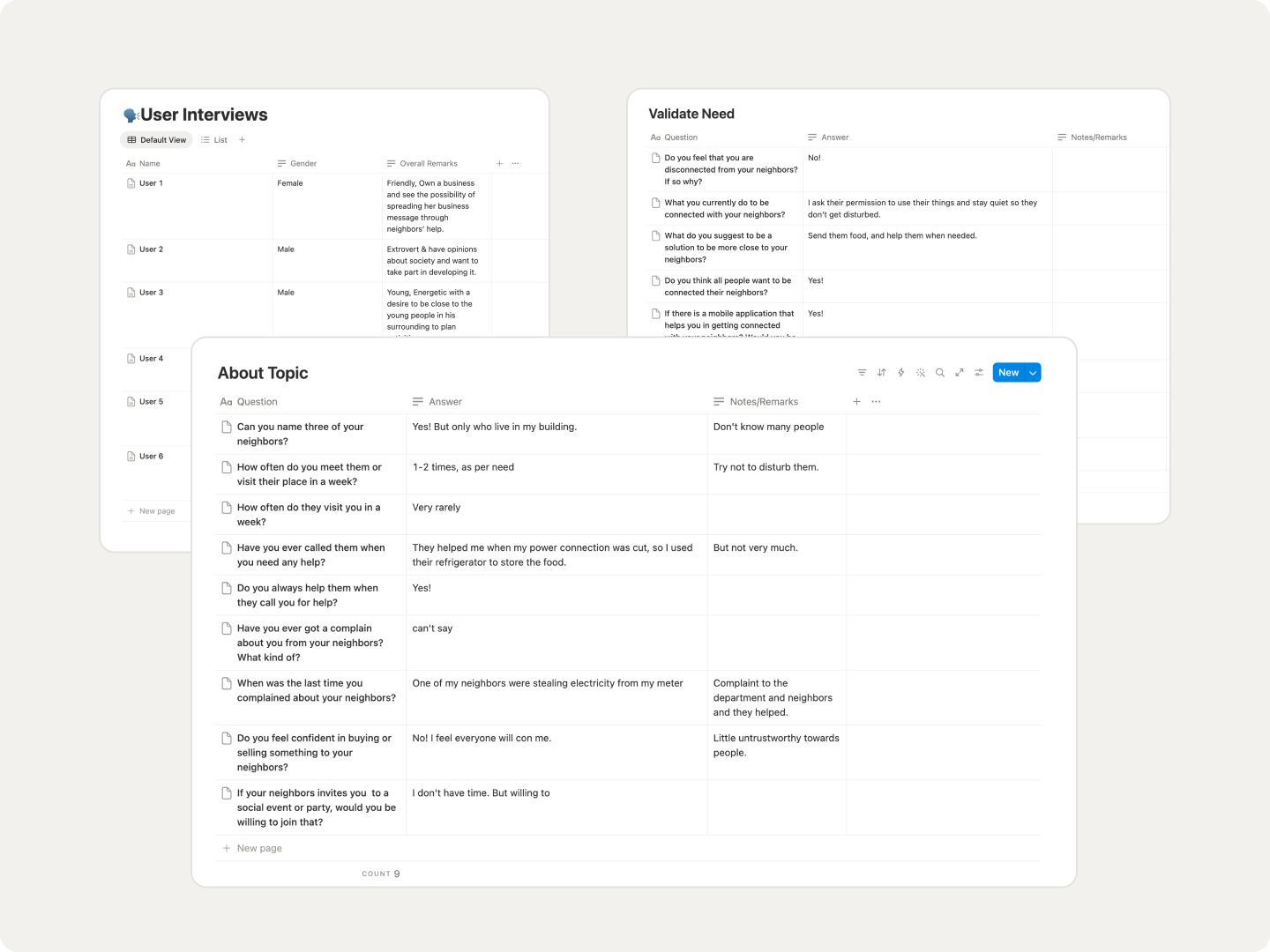 User research — interviews and validation notes