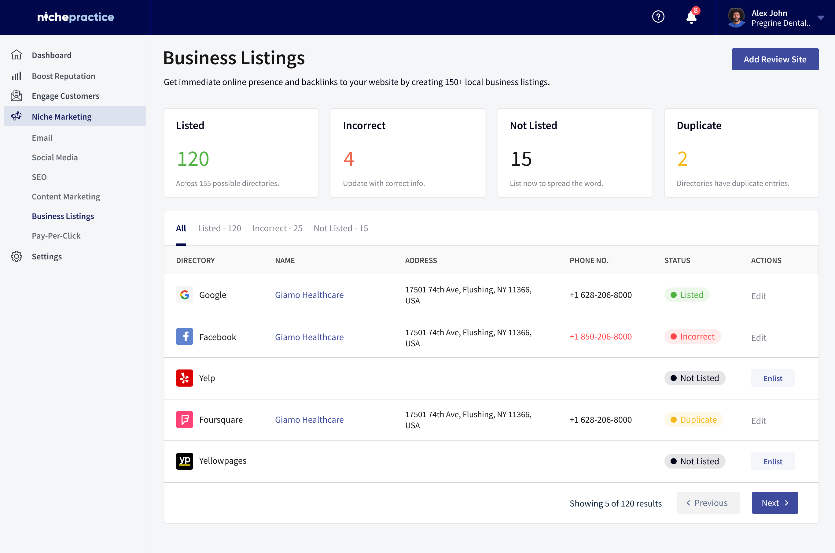 Business listings