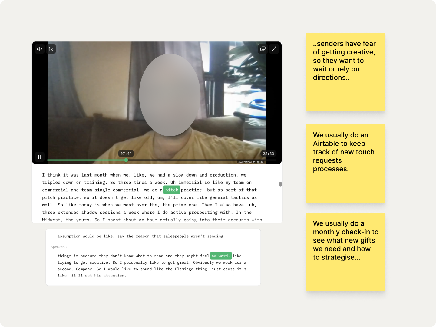 User interview quotes and research board